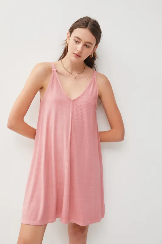 Mauve Ribbed Sleeveless Front Seam Dress sold by Pinkblush