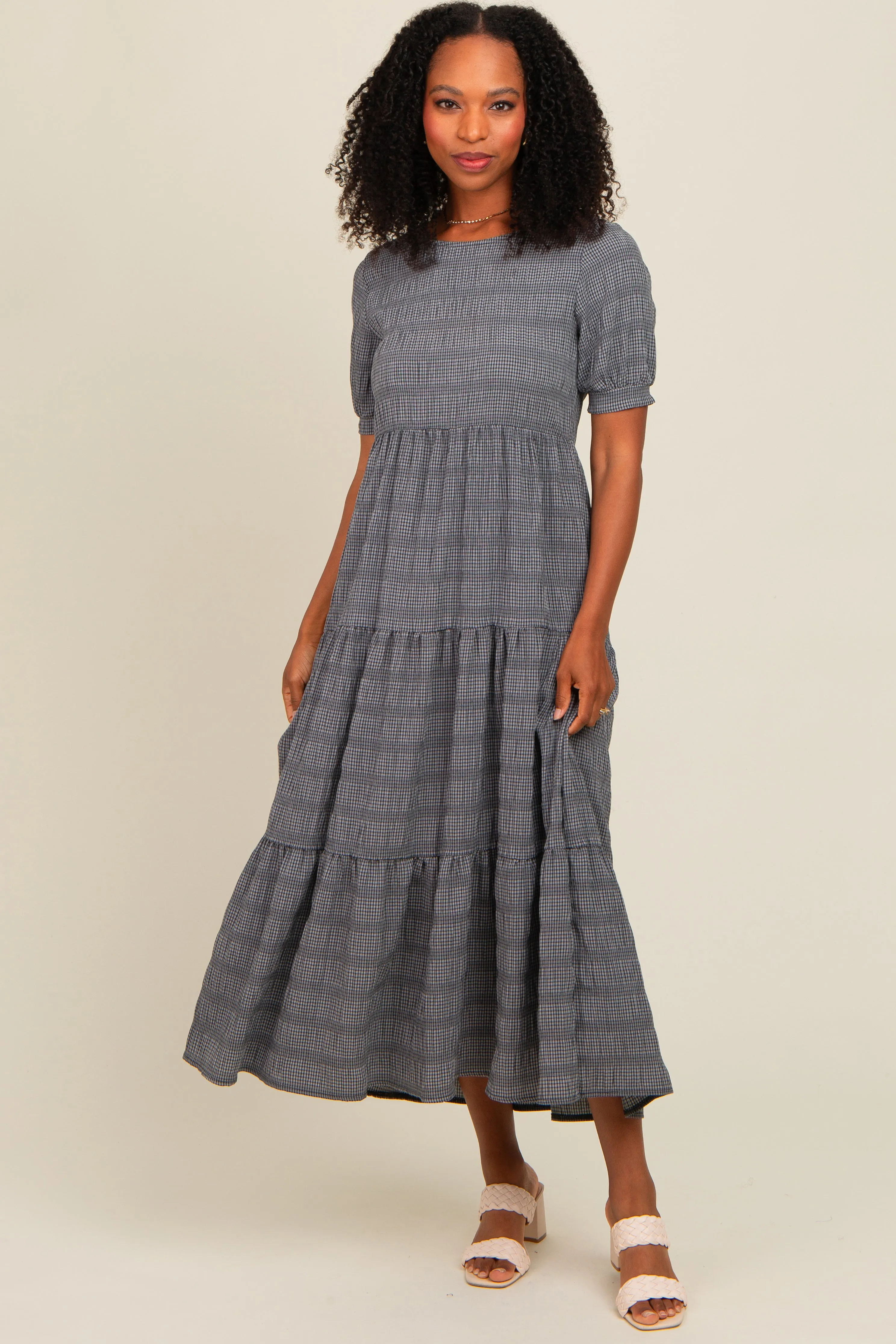 Charcoal Textured Tiered Maxi Dress sold by Pinkblush