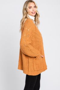 Camel Chunky Knit Cardigan sold by Pinkblush