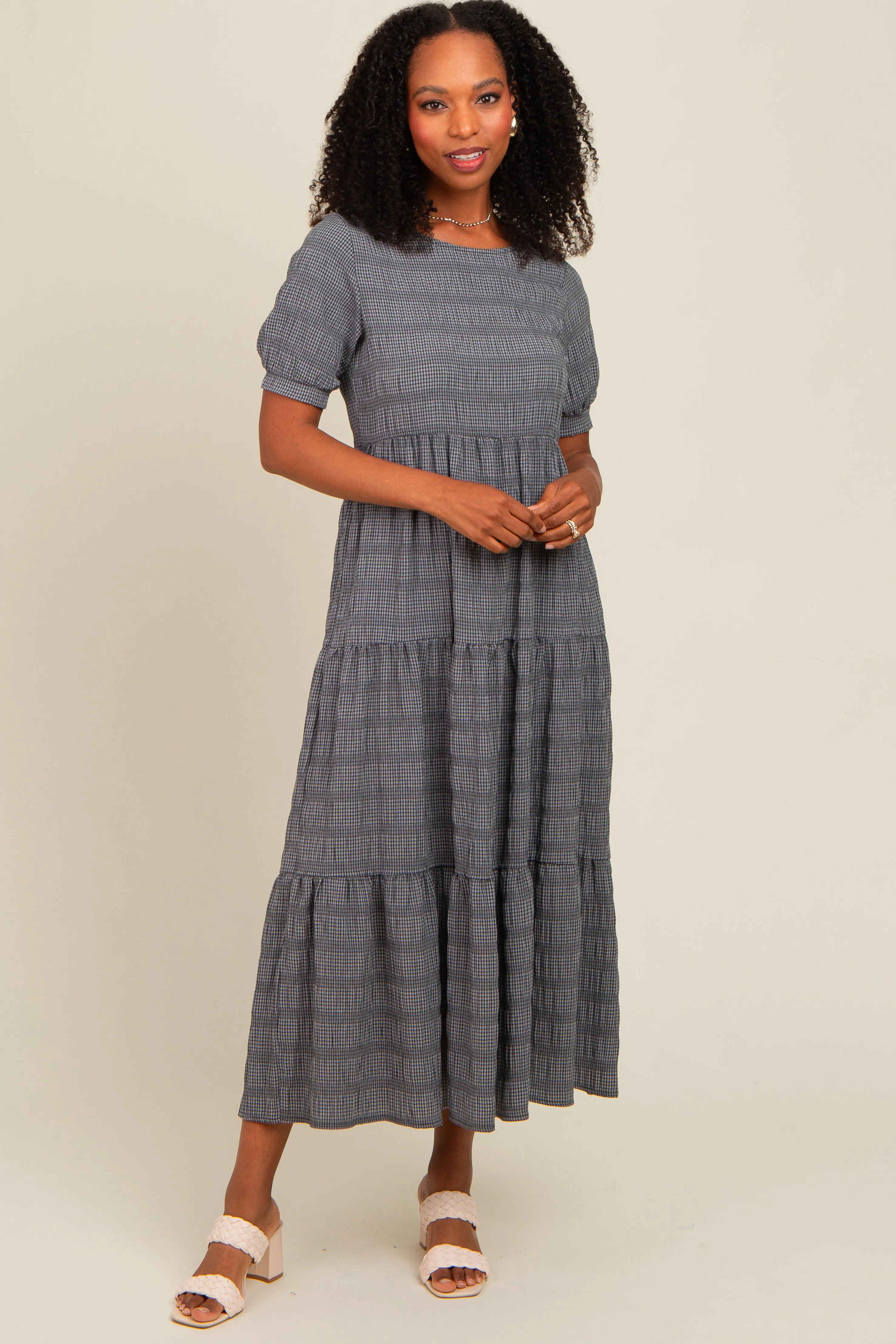 Charcoal Textured Tiered Maxi Dress sold by Pinkblush product image thumbnail 2