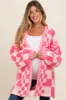 Fuchsia Mixed Check Pattern Chunky Maternity Cardigan sold by Pinkblush
