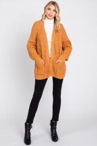 Camel Chunky Knit Cardigan sold by Pinkblush