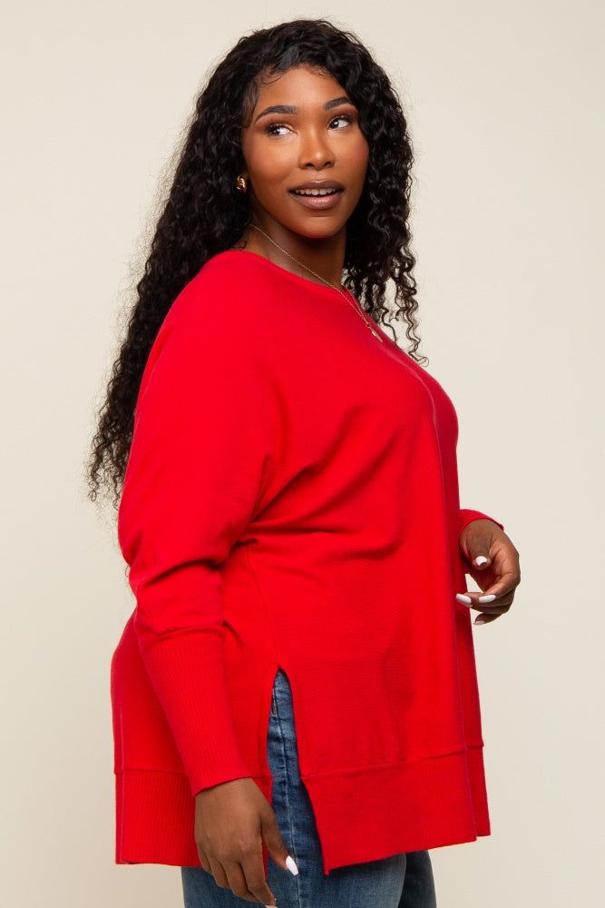 Red Dolman Sleeve Side Slit Plus Sweater sold by Pinkblush product image thumbnail 2