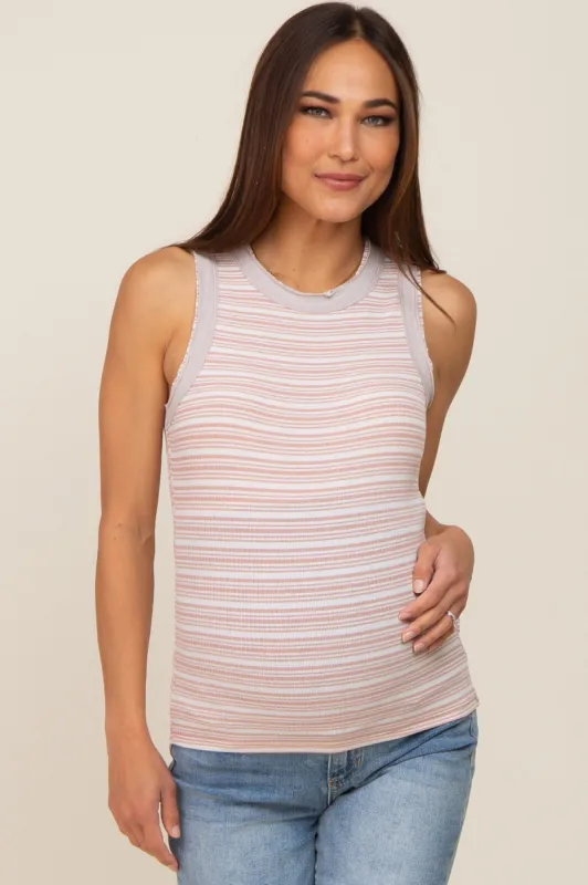Mauve Striped Raw Hem Trim Maternity Tank Top sold by Pinkblush