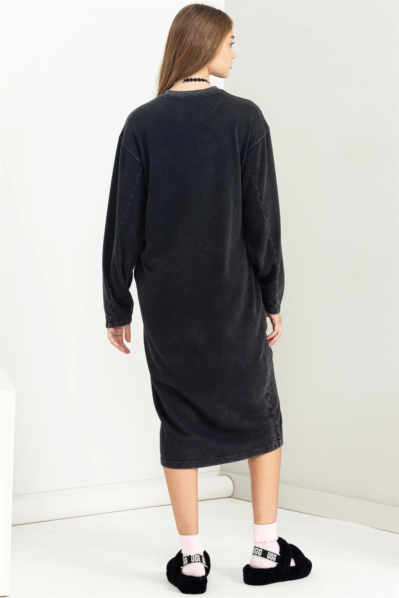 Black Oversized Sweatshirt Midi Dress sold by Pinkblush product image thumbnail 3