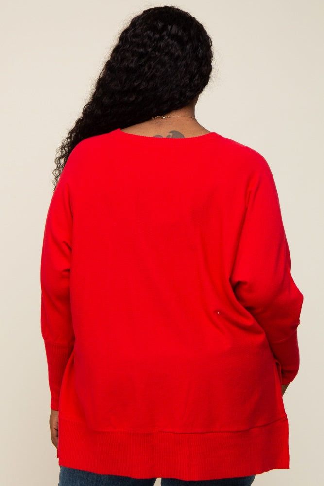 Red Dolman Sleeve Side Slit Plus Sweater sold by Pinkblush product image thumbnail 3