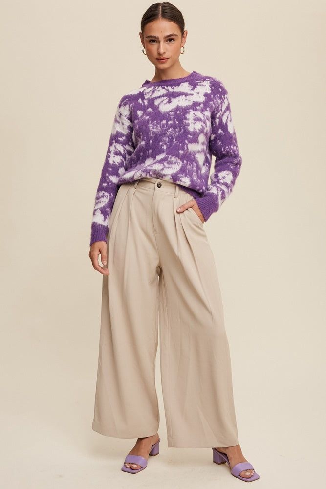 Purple Flower Design Fuzzy Crew Neck Sweater sold by Pinkblush product image thumbnail 4