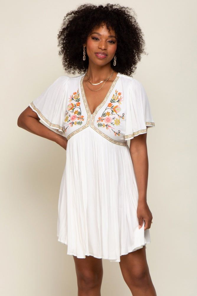 Ivory Embroidered V-Neck Dress sold by Pinkblush