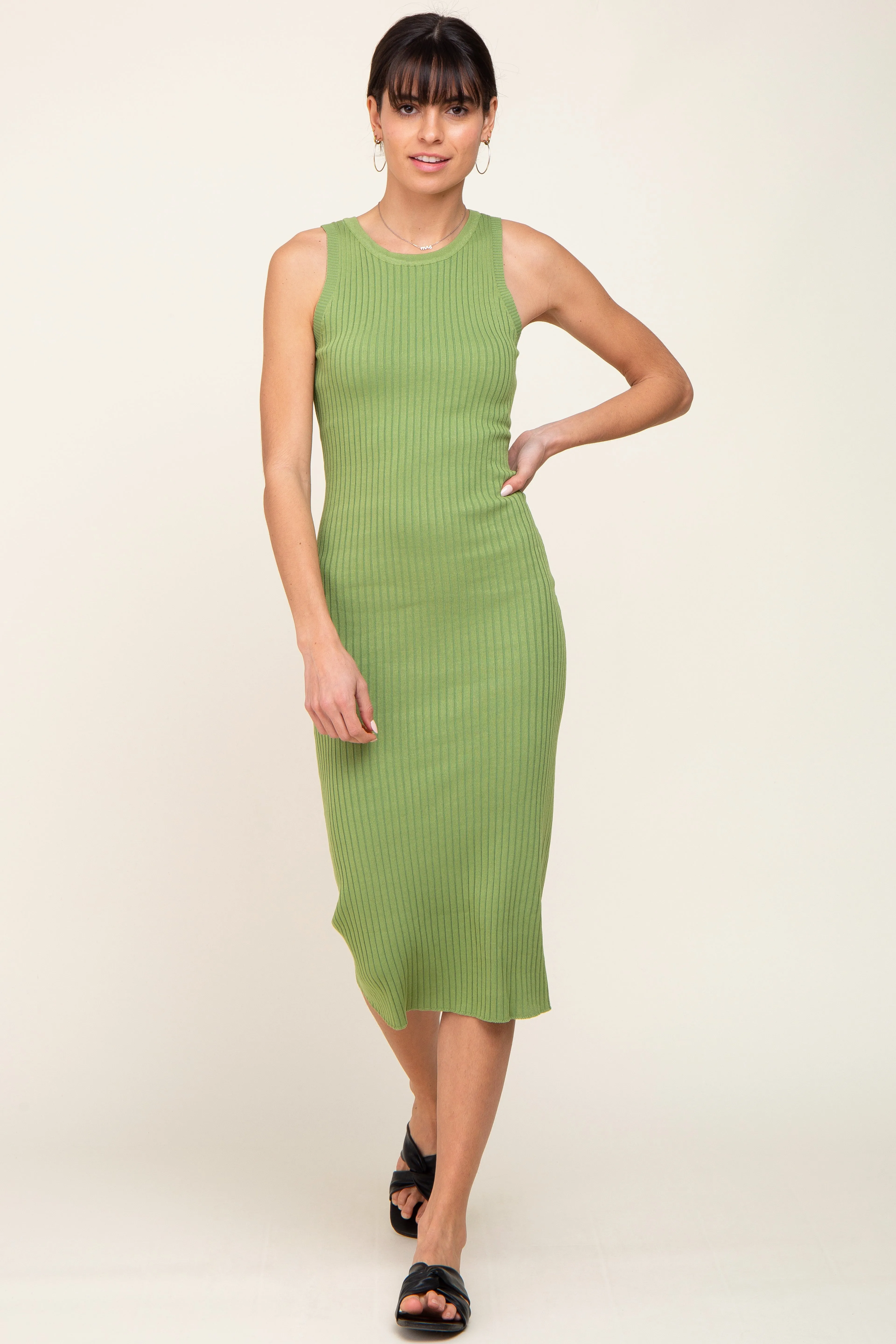 Light Olive Ribbed Racerback Midi Dress sold by Pinkblush product image thumbnail 5