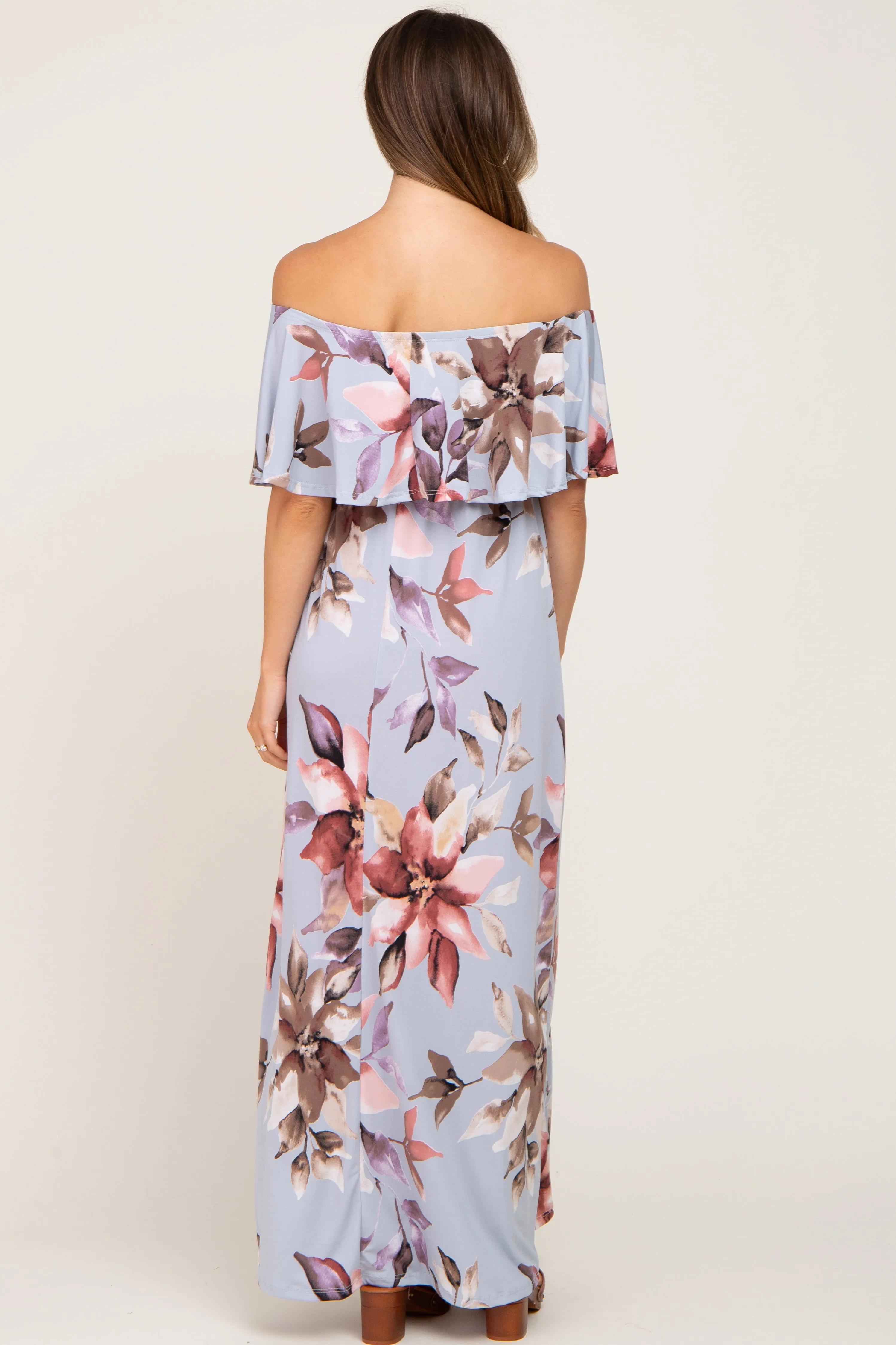Light Blue Floral Off Shoulder Maternity Maxi Dress sold by Pinkblush product image thumbnail 3