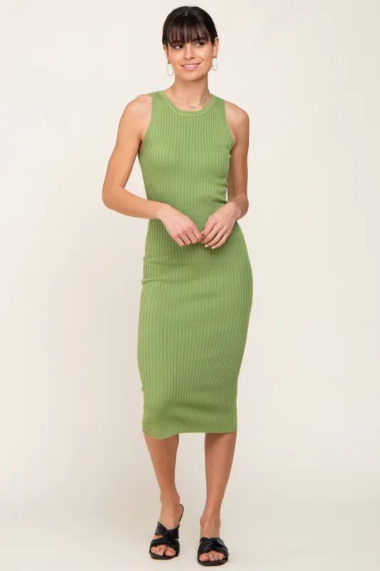 Light Olive Ribbed Racerback Midi Dress sold by Pinkblush