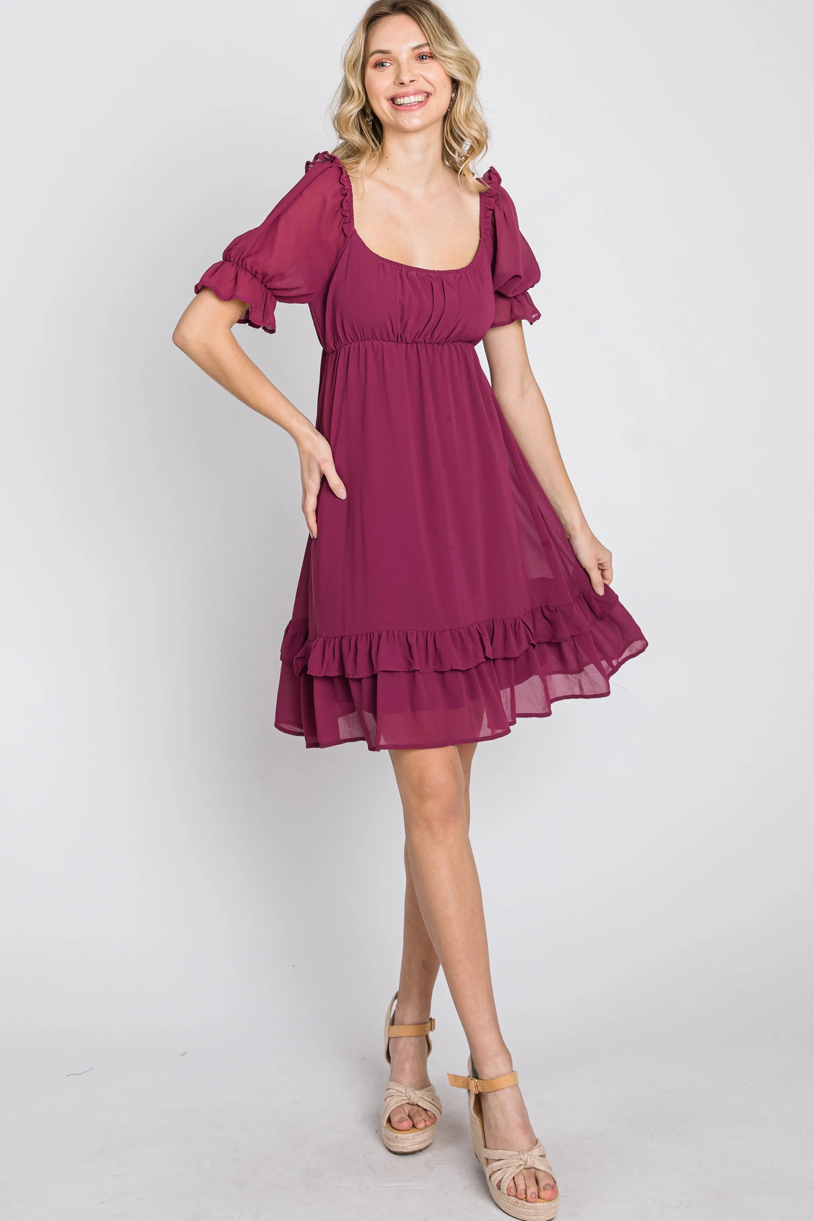 Magenta Chiffon Puff Sleeve Ruffle Dress sold by Pinkblush product image thumbnail 3