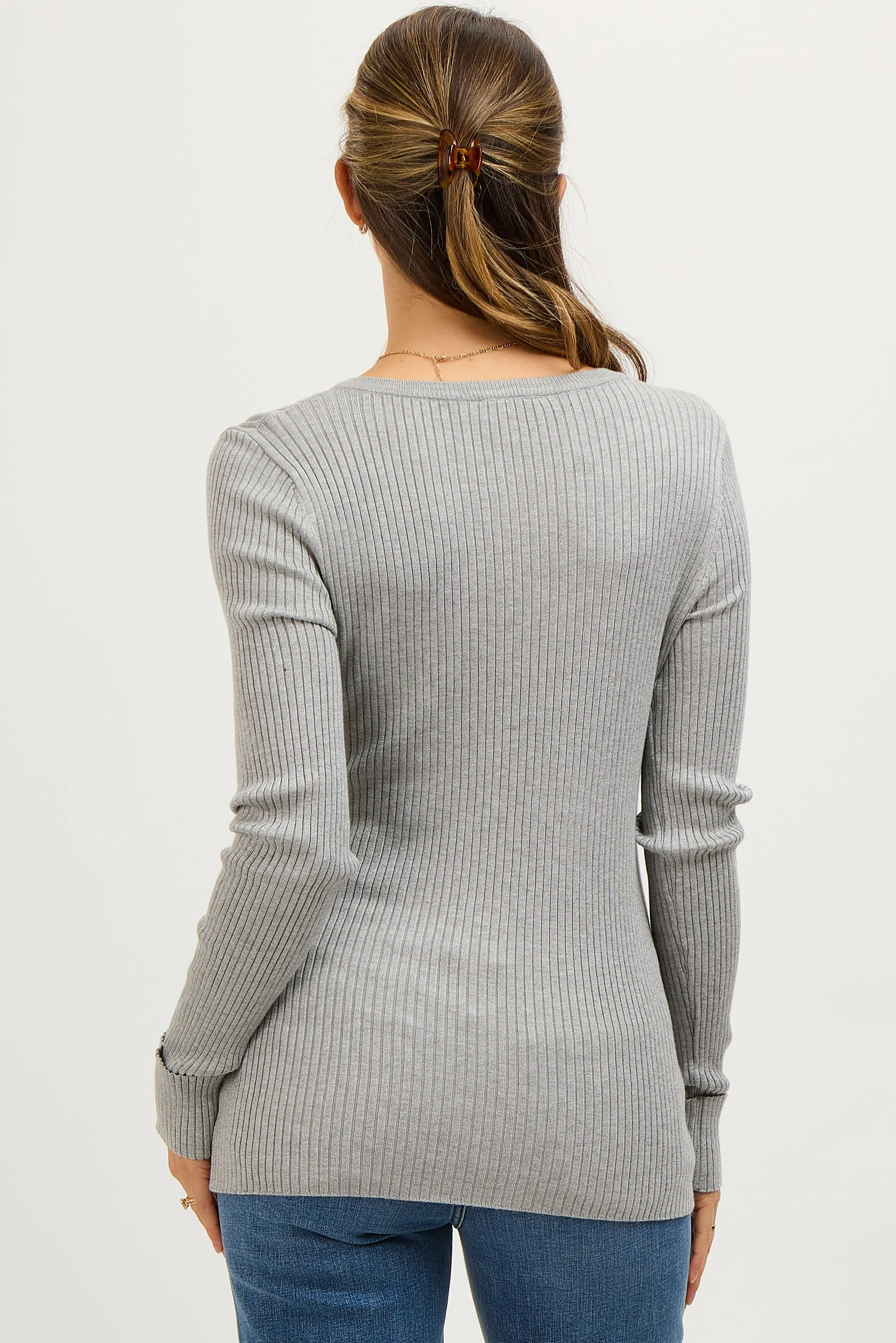 Heather Grey Ribbed Maternity Henley Top sold by Pinkblush product image thumbnail 4