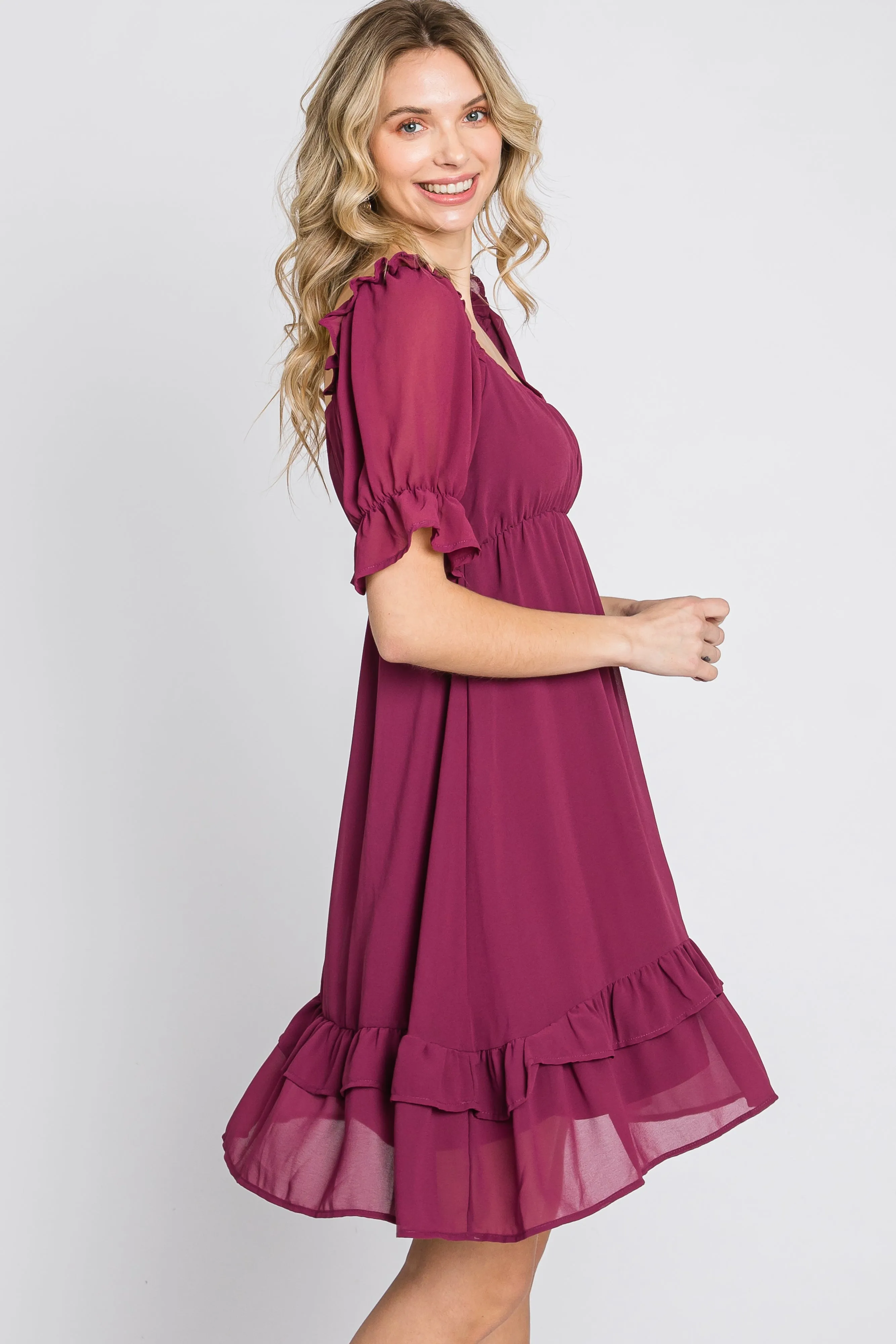 Magenta Chiffon Puff Sleeve Ruffle Dress sold by Pinkblush product image thumbnail 5