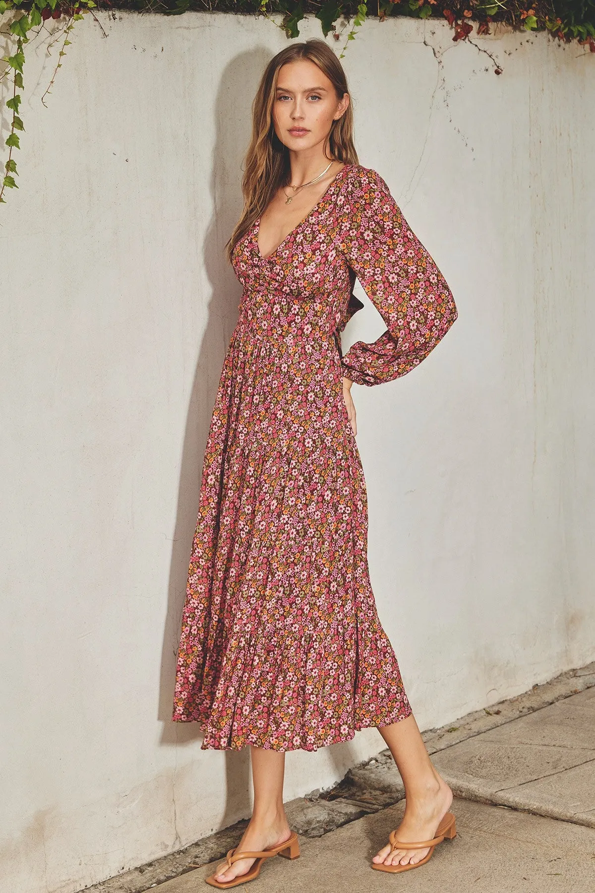 Berry Ditsy Flower Tie-Back Tiered Dress sold by Pinkblush product image thumbnail 3