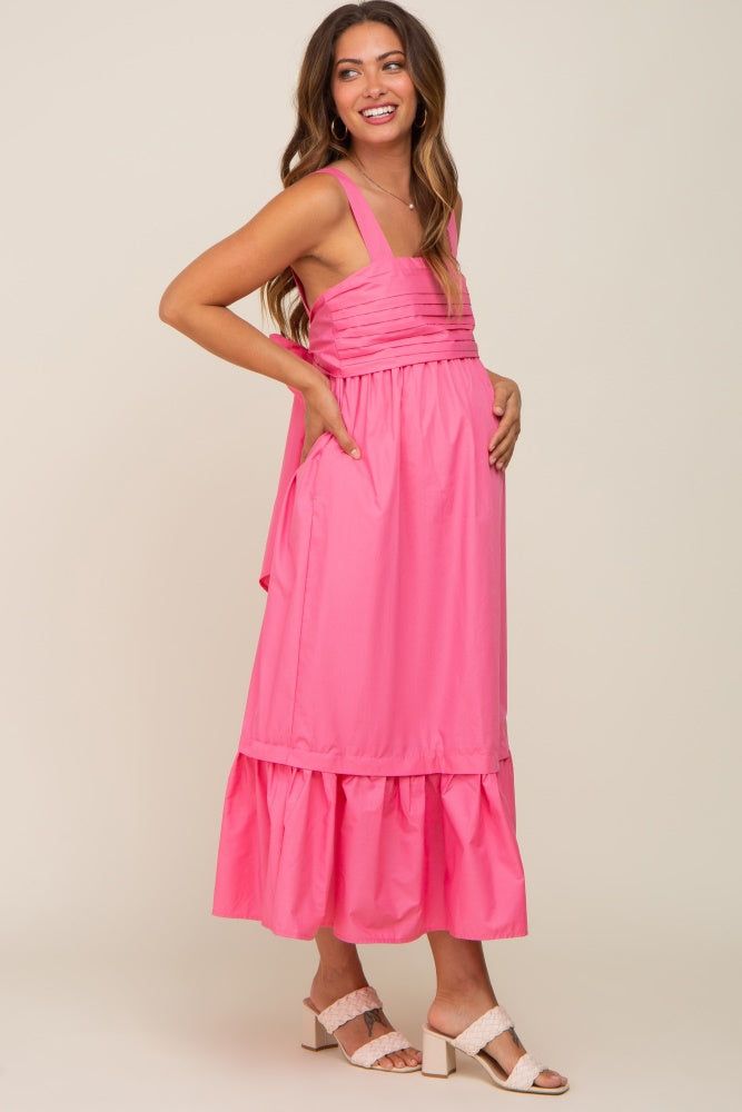 Pink Pleated Back Tie Maternity Midi Dress sold by Pinkblush product image thumbnail 3
