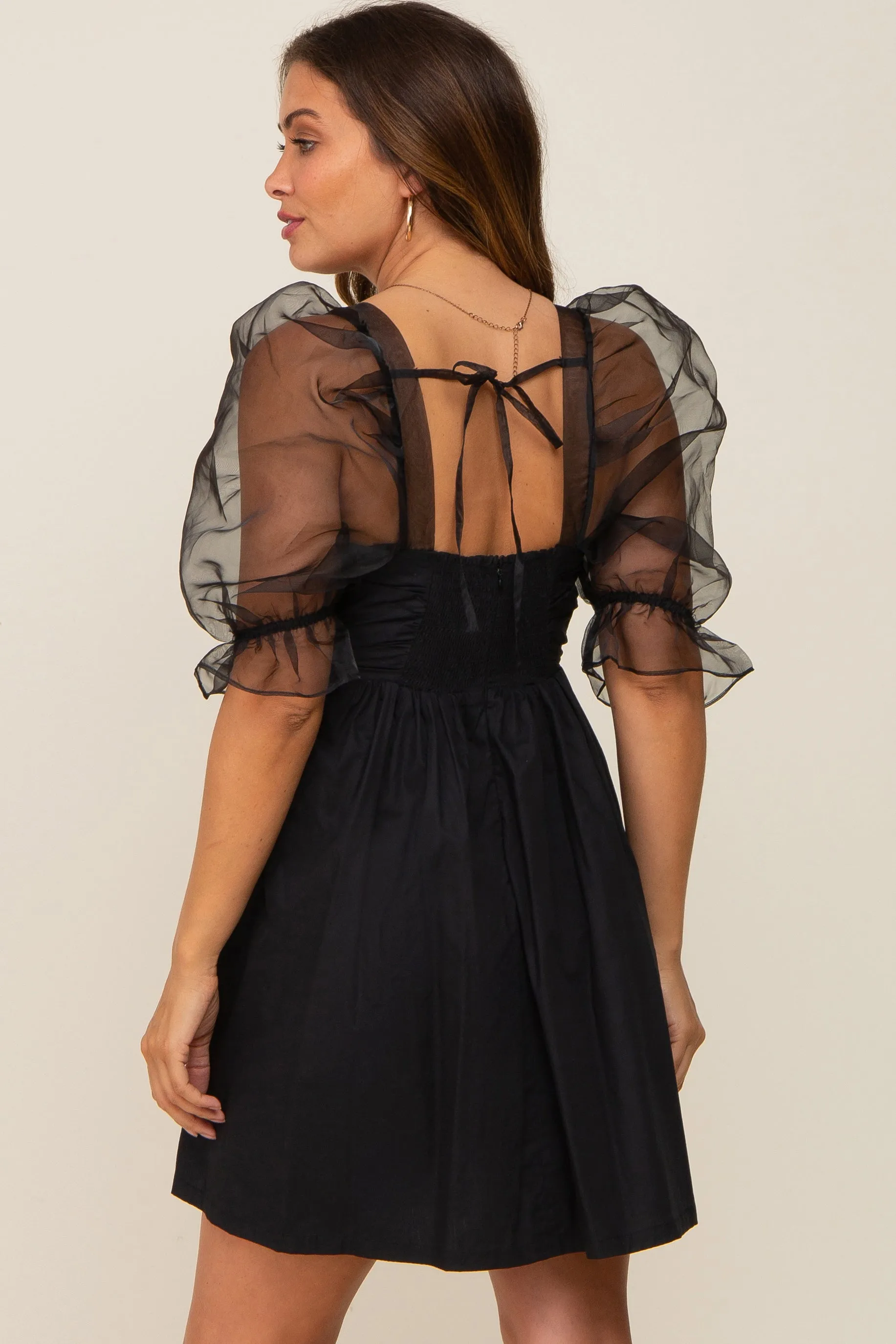 Black Mesh Sleeve Maternity Mini Dress sold by Pinkblush product image thumbnail 3