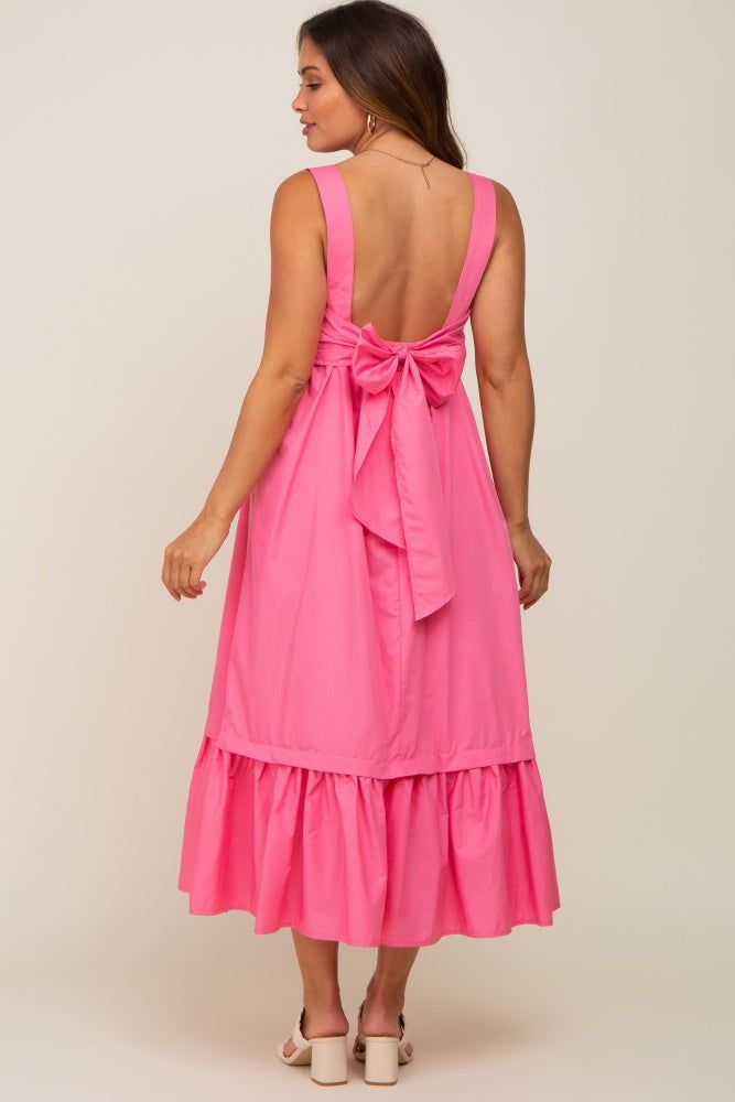 Pink Pleated Back Tie Maternity Midi Dress sold by Pinkblush product image thumbnail 4