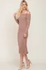 Mocha Ribbed Knit Foldover Off Shoulder Midi Dress sold by Pinkblush