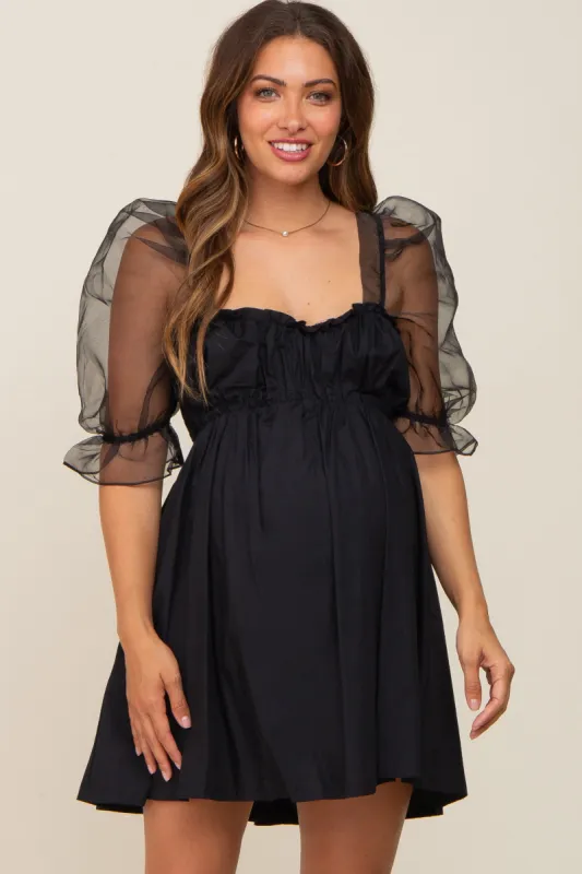 Black Mesh Sleeve Maternity Mini Dress sold by Pinkblush