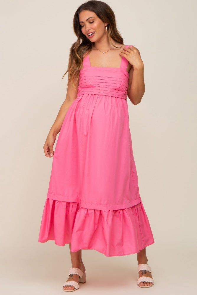 Pink Pleated Back Tie Maternity Midi Dress sold by Pinkblush product image thumbnail 2