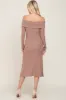 Mocha Ribbed Knit Foldover Off Shoulder Midi Dress sold by Pinkblush