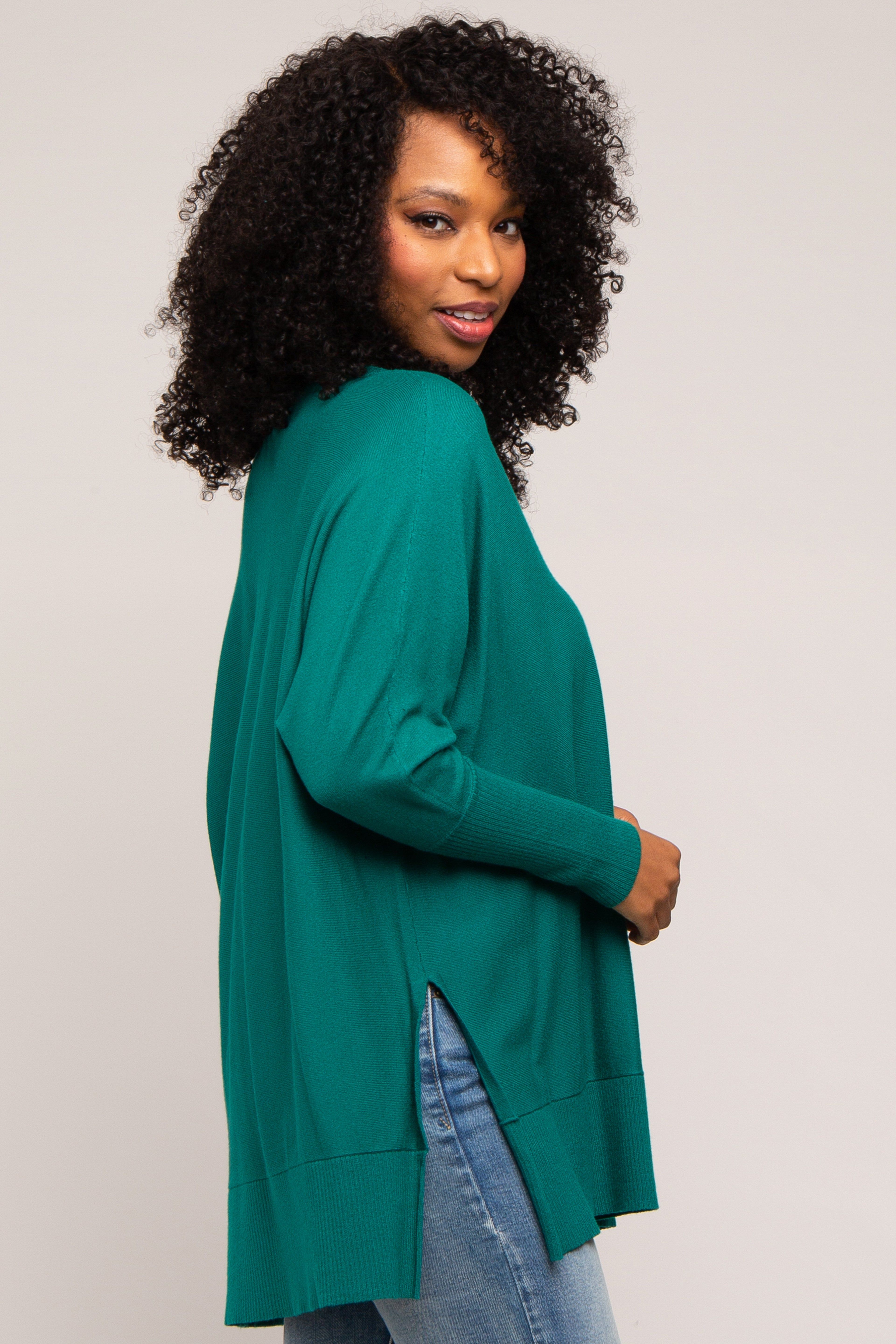 Hunter Green Knit Long Dolman Sleeve Top sold by Pinkblush product image thumbnail 2