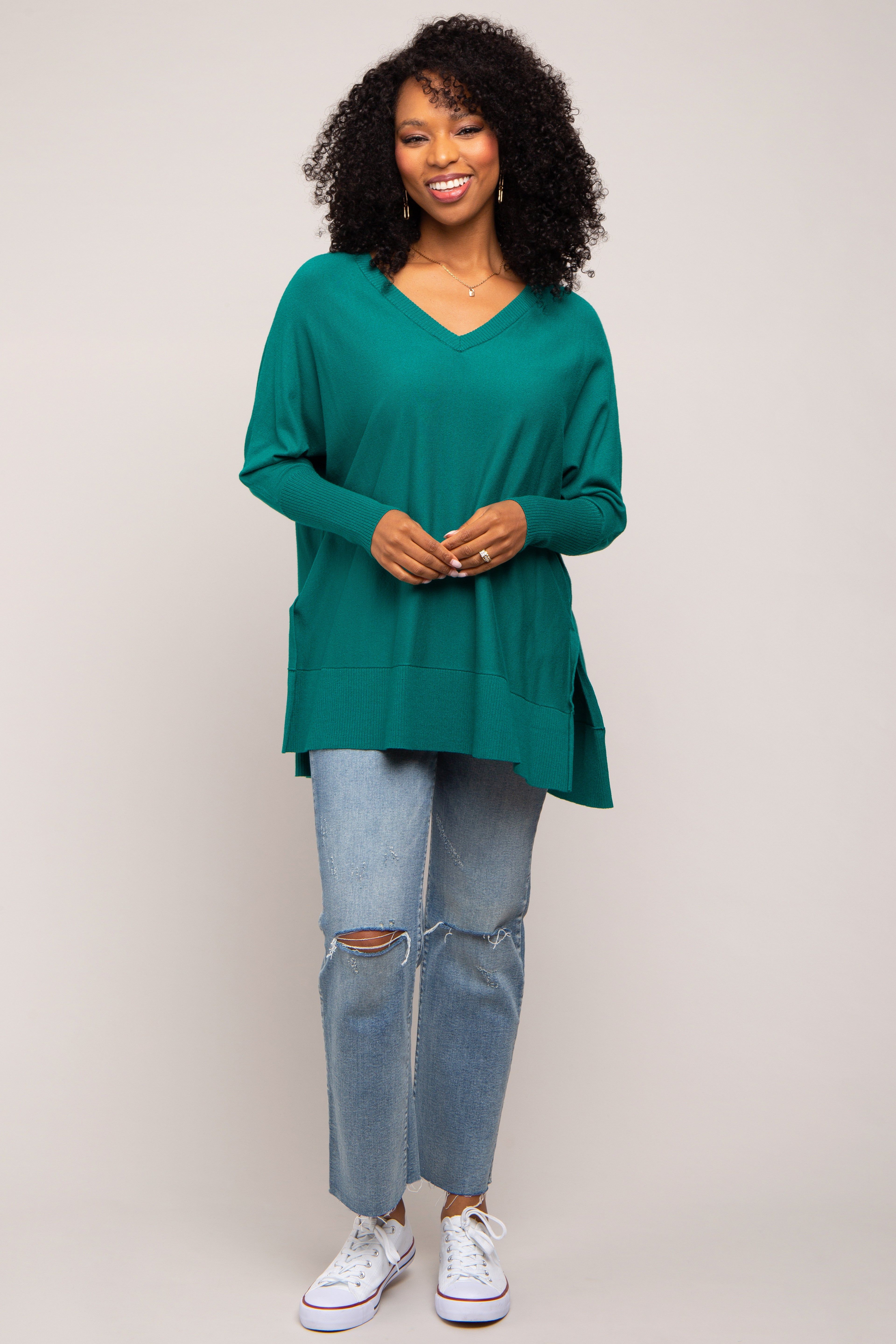 Hunter Green Knit Long Dolman Sleeve Top sold by Pinkblush product image thumbnail 4