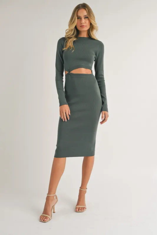 Olive Fitted Cutout Midi Dress sold by Pinkblush