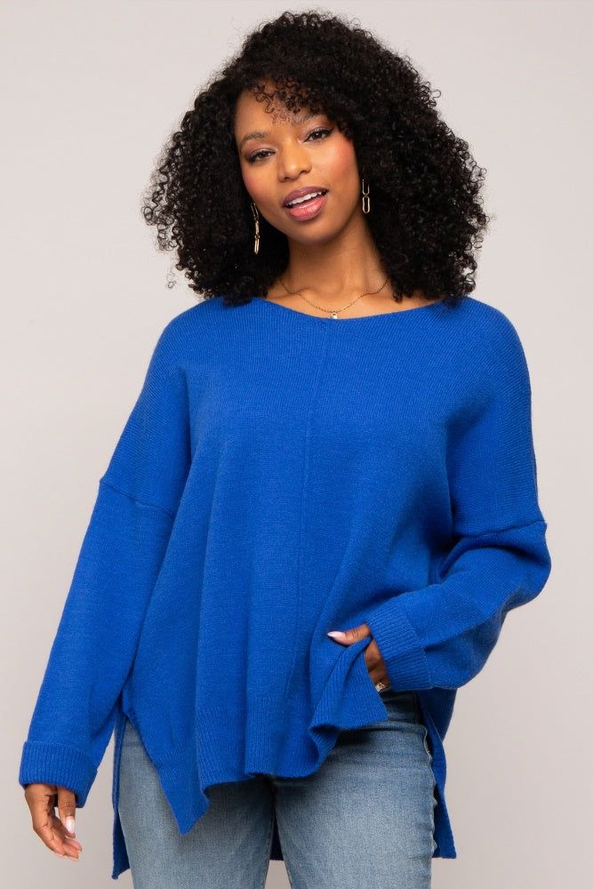 Royal Blue Dolman Sleeve Side Slit Sweater sold by Pinkblush product image thumbnail 2