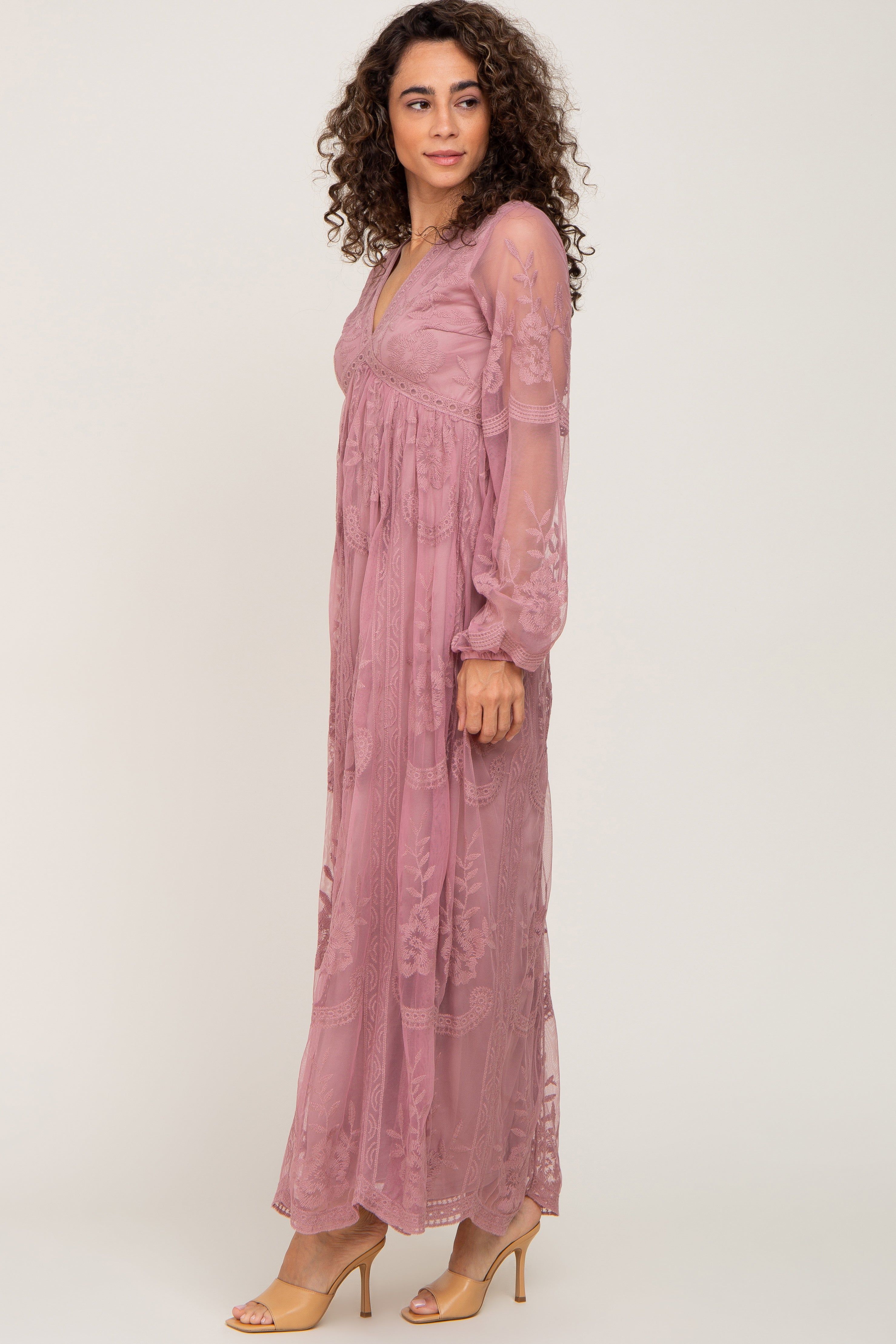 PinkBlush Mauve Lace Mesh Overlay Long Sleeve Maxi Dress sold by Pinkblush product image thumbnail 2