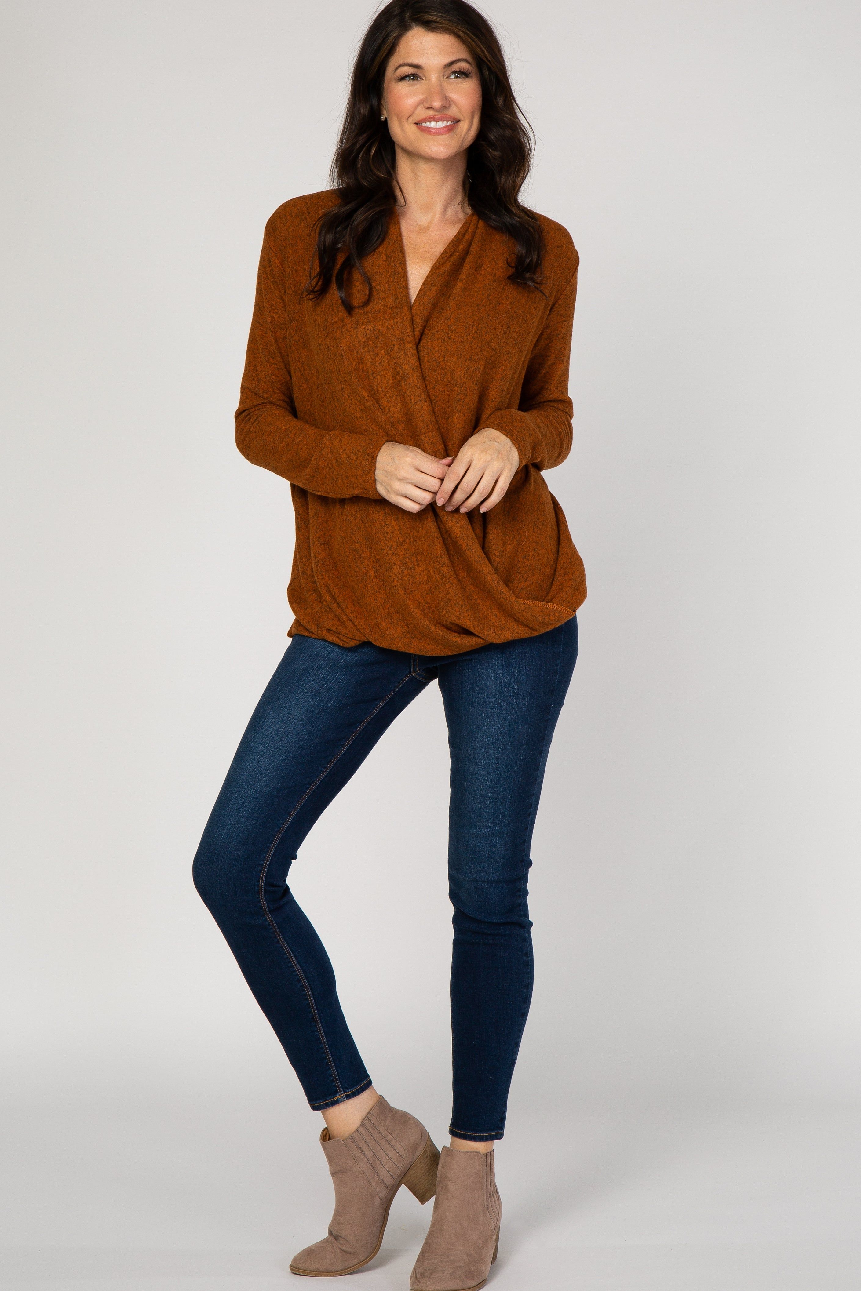 PinkBlush Rust Knit Draped Wrap V-Neck Nursing Top sold by Pinkblush product image thumbnail 5