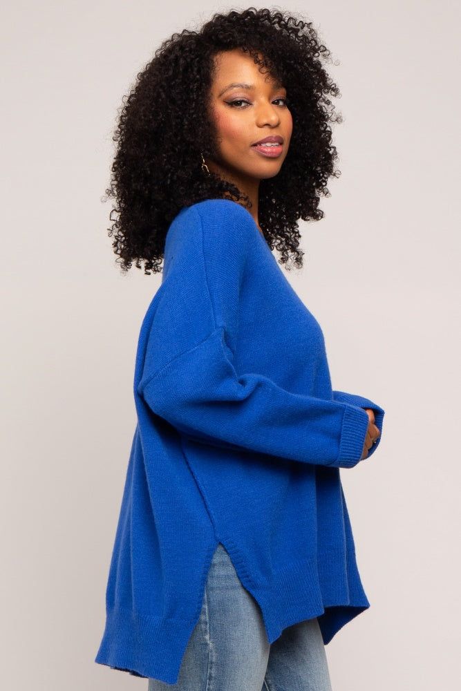 Royal Blue Dolman Sleeve Side Slit Sweater sold by Pinkblush product image thumbnail 3