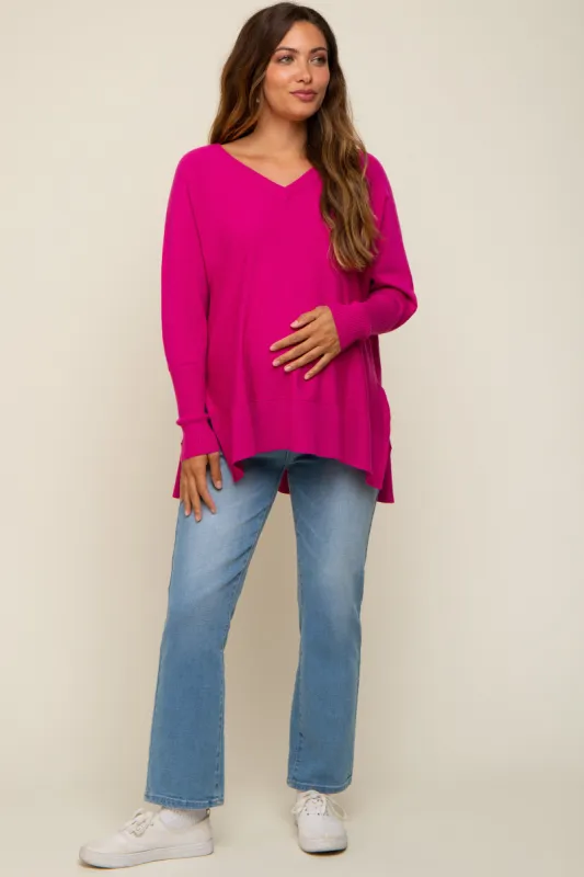Fuchsia Knit Long Dolman Sleeve Maternity Top sold by Pinkblush