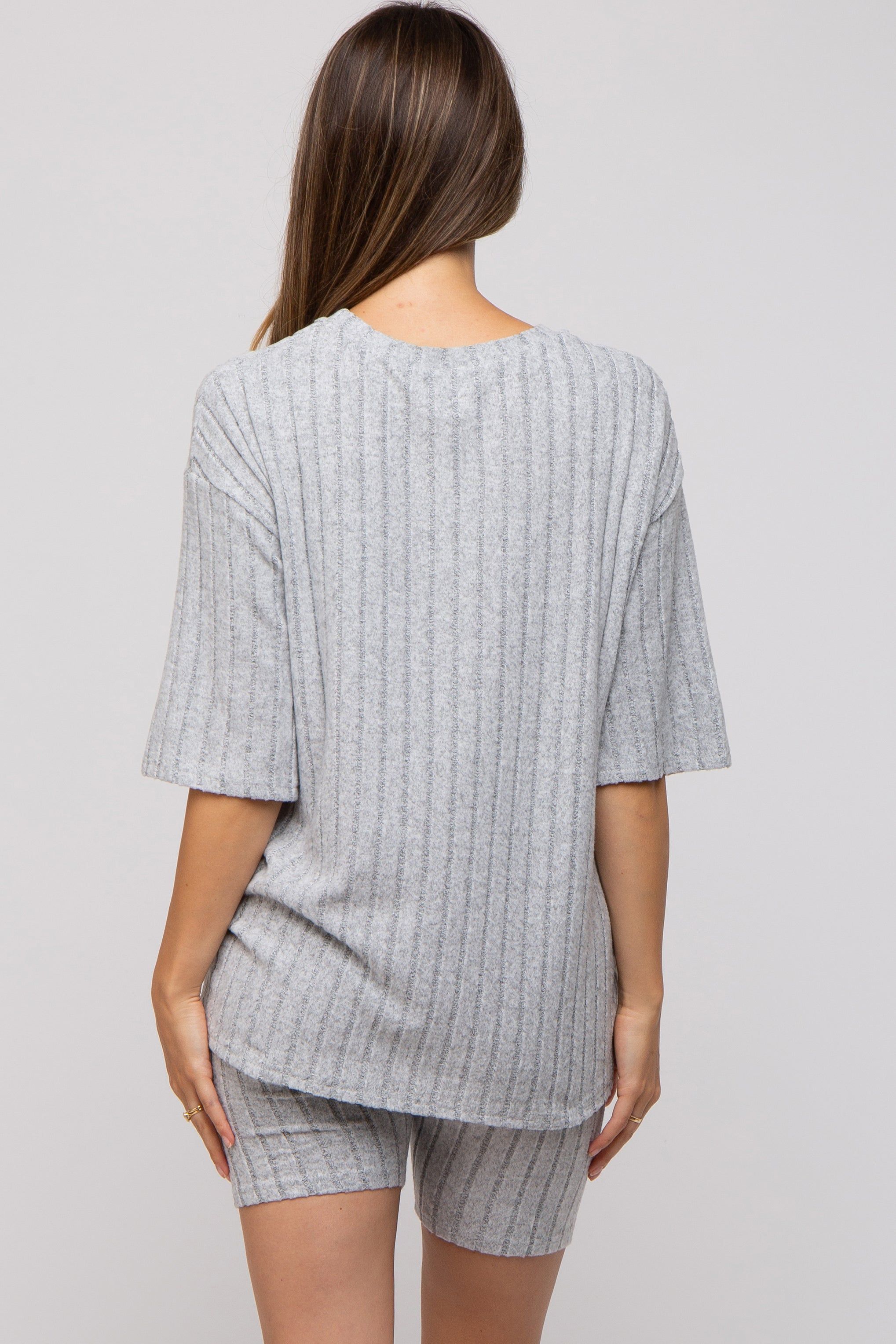 Heather Grey Ribbed Soft Short Sleeve Maternity Shorts Set sold by Pinkblush product image thumbnail 4