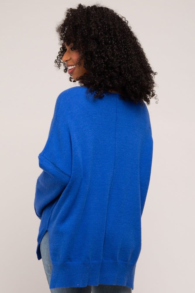 Royal Blue Dolman Sleeve Side Slit Sweater sold by Pinkblush product image thumbnail 4