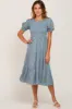 Blue Floral Smocked Maternity Midi Dress sold by Pinkblush