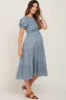 Blue Floral Smocked Maternity Midi Dress sold by Pinkblush