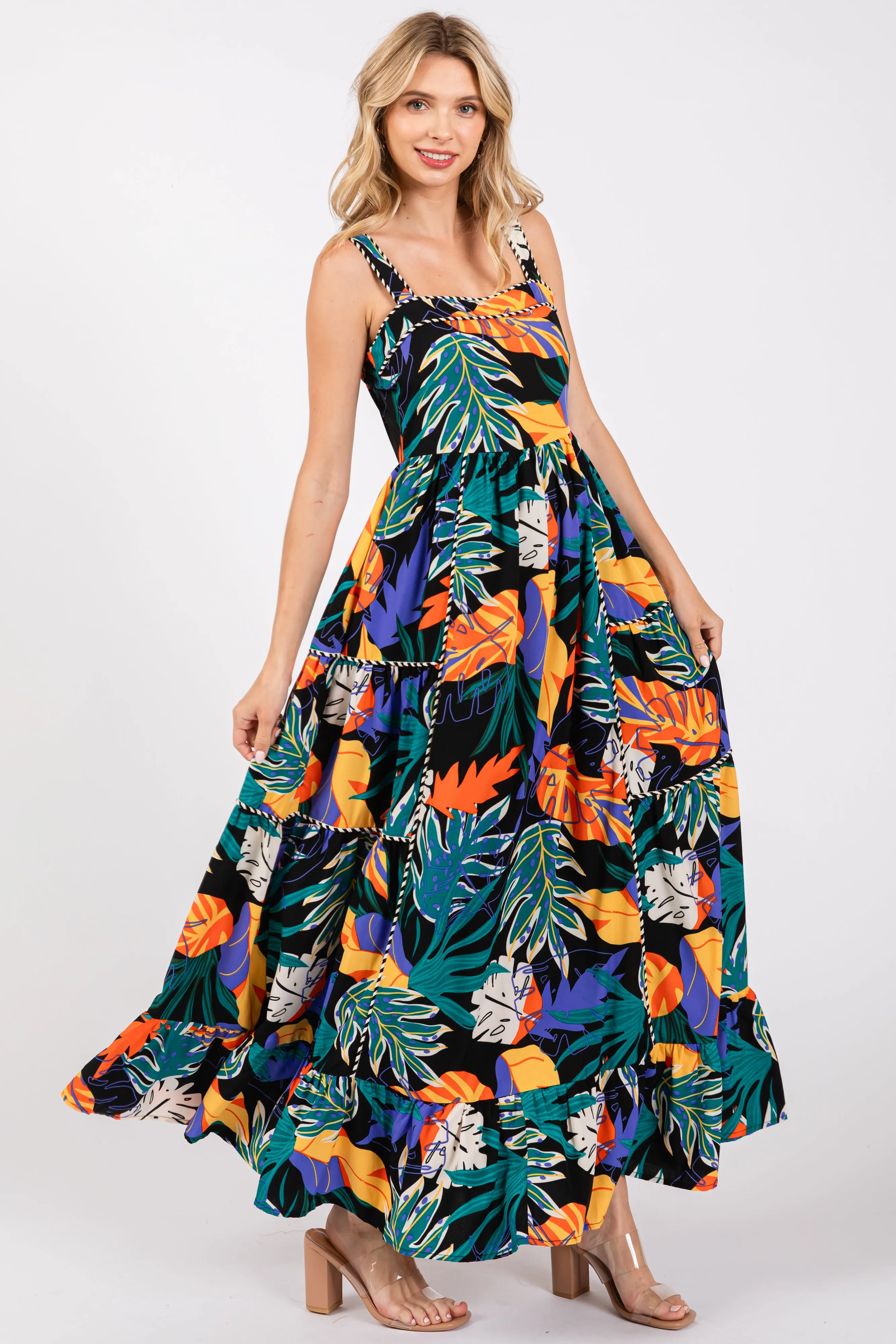 Black Leaf Print Tiered Dress sold by Pinkblush product image thumbnail 2