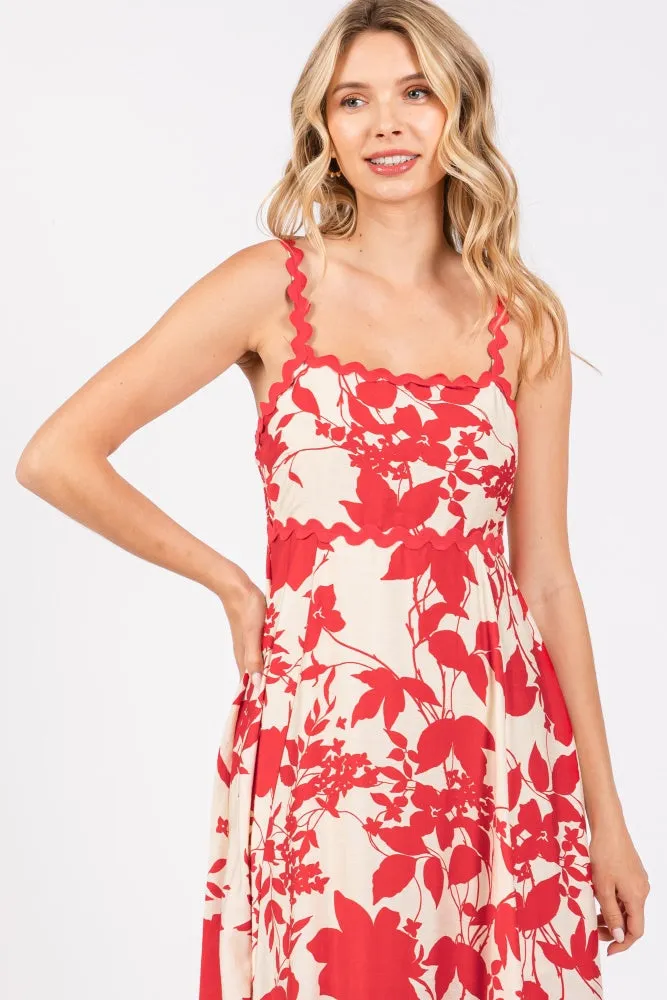 Red Floral Rick Rack Accent Midi Dress sold by Pinkblush product image thumbnail 4