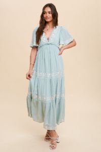 Mint Green Floral Embroidered Tiered Maternity Maxi Dress sold by Pinkblush
