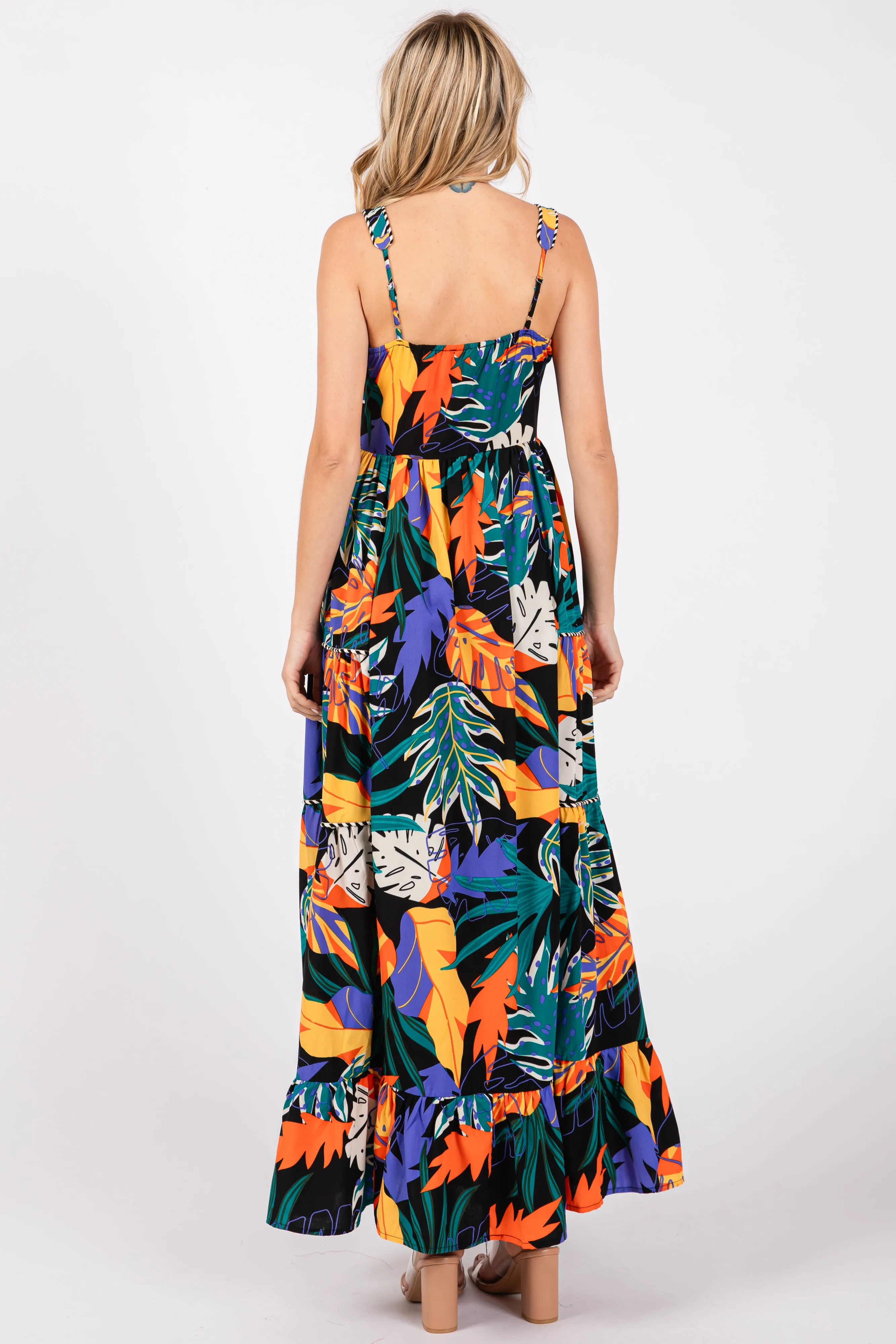 Black Leaf Print Tiered Dress sold by Pinkblush product image thumbnail 3