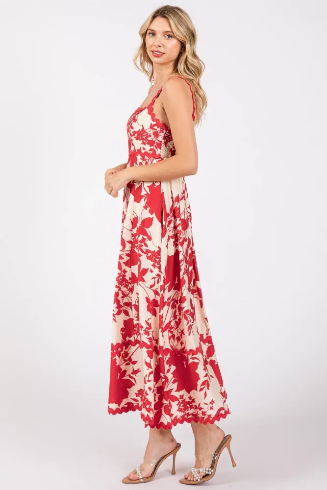 Red Floral Rick Rack Accent Midi Dress sold by Pinkblush product image thumbnail 2