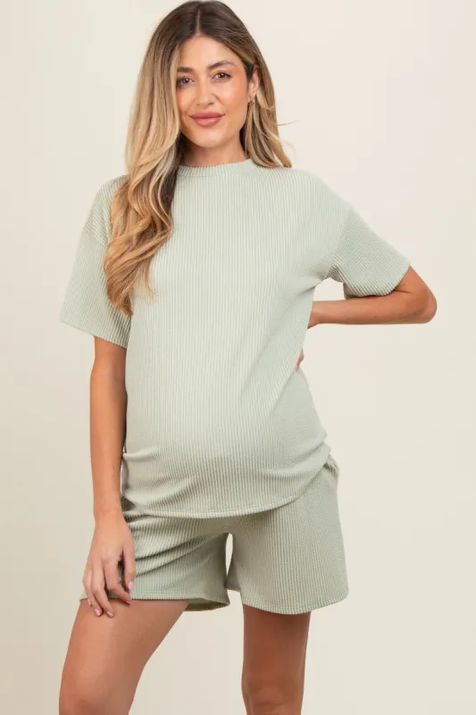 Sage Ribbed Short Sleeve Maternity Pajama Set sold by Pinkblush