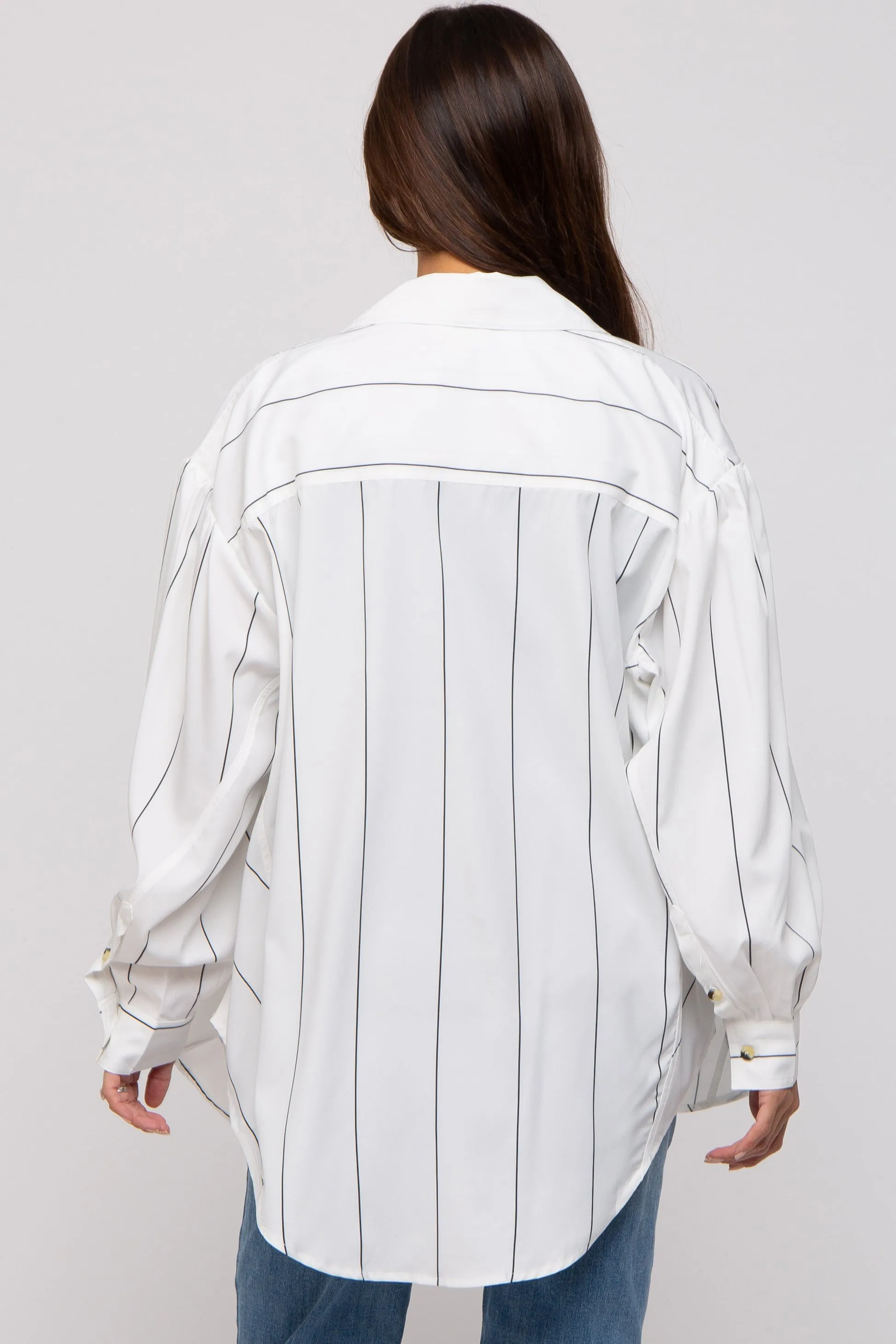 White Striped Puffed Sleeve Maternity Blouse sold by Pinkblush product image thumbnail 3