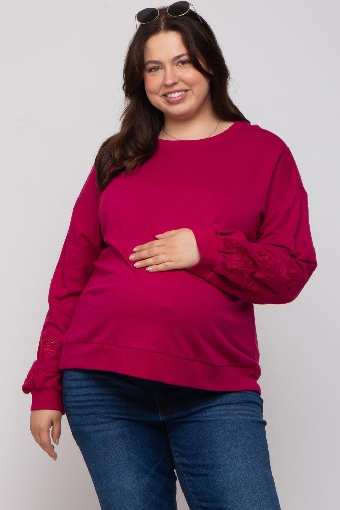 Magenta Embroidered Long Sleeve Plus Maternity Top sold by Pinkblush product image thumbnail 2