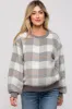 Grey Plaid Fuzzy Knit Maternity Pullover Sweater sold by Pinkblush