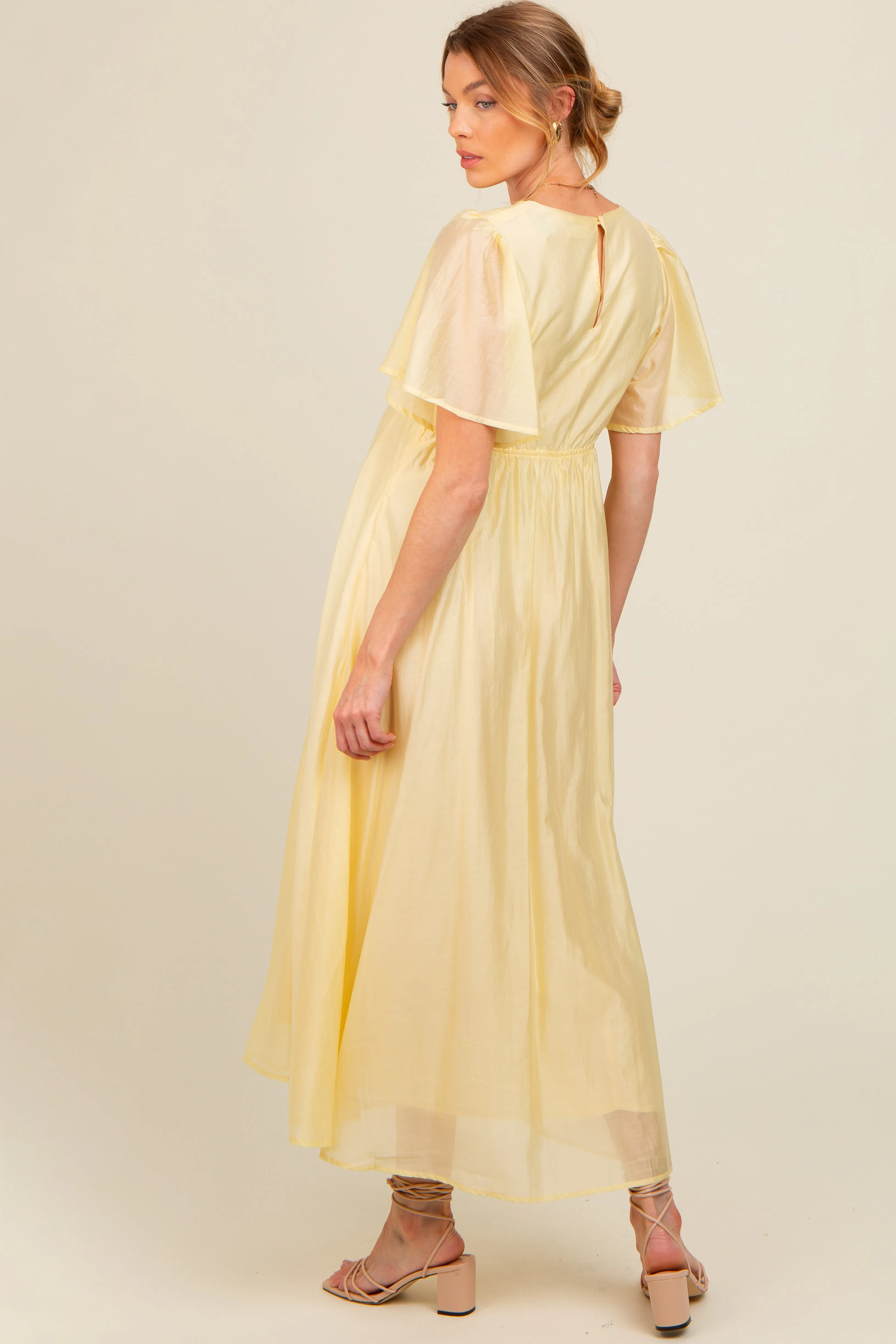 Yellow V-Neck Flutter Sleeve Maternity Maxi Dress sold by Pinkblush product image thumbnail 4