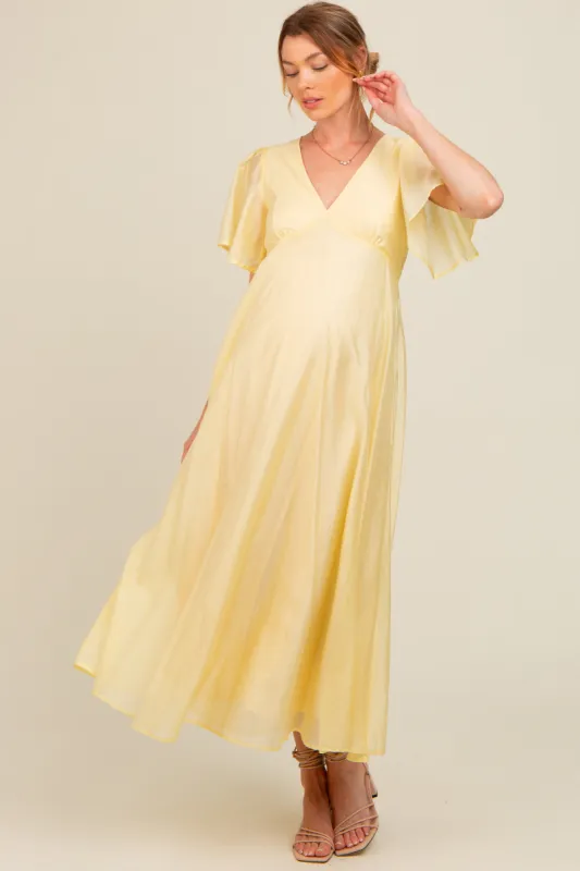 Yellow V-Neck Flutter Sleeve Maternity Maxi Dress sold by Pinkblush