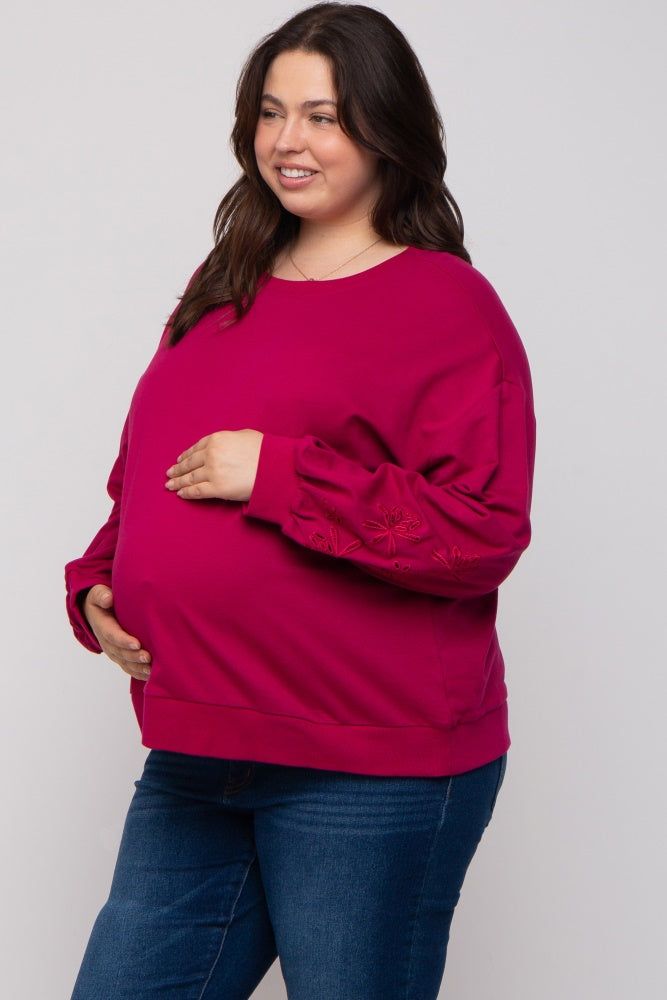 Magenta Embroidered Long Sleeve Plus Maternity Top sold by Pinkblush product image thumbnail 3